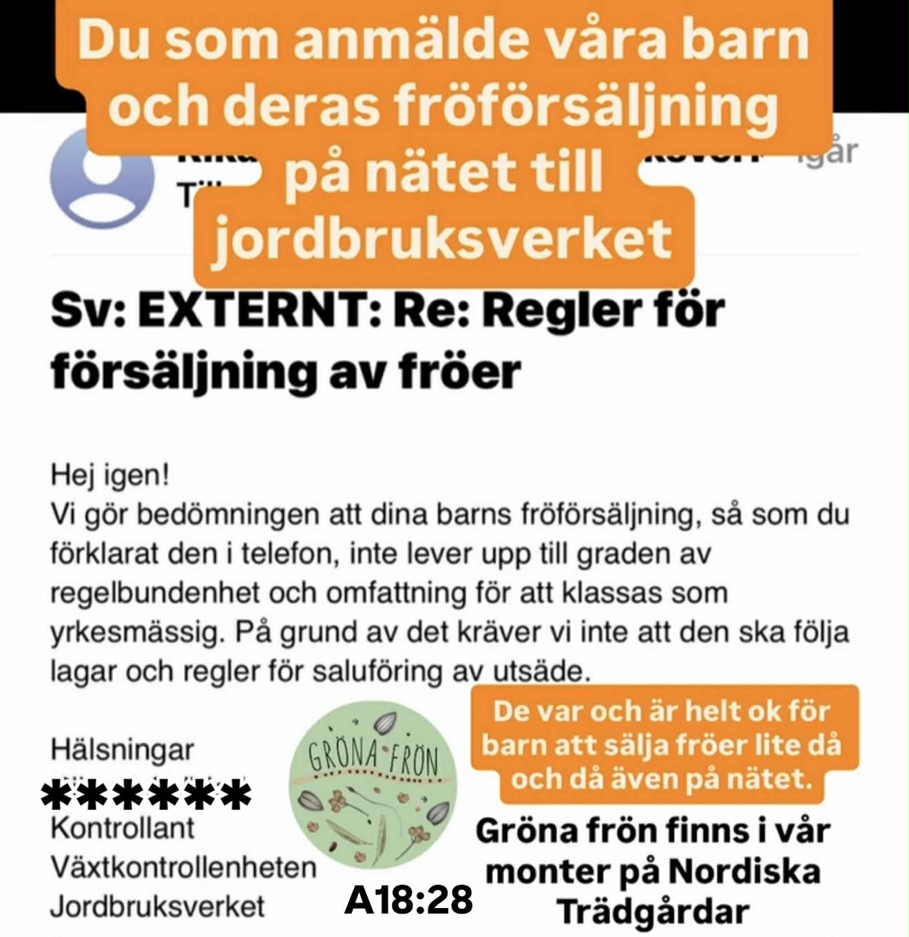 Någon anmälde våra barns fröförsäljning till Jordbruksverket – så här gick det